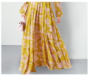 <span class=keywords><strong>Abito</strong></span> <span class=keywords><strong>giallo</strong></span> floreale di marca da donna <span class=keywords><strong>abito</strong></span> Casual dimagrante a maniche lunghe con vita stampata lungo fino al pavimento abiti 9008 # - Product Image 6