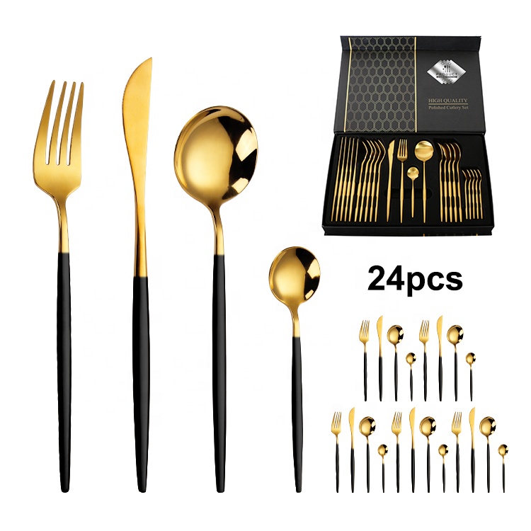 Набор латунных столовых приборов из нержавеющей стали, 24 шт.