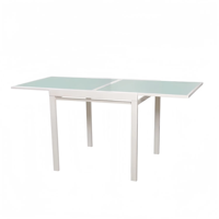 Table à manger extensible en aluminium avec plateau en verre, table de jardin extérieure, mécanisme d'extension 90-160 cm