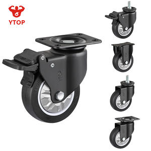 YTOP Roulettes pivotantes légères de 4 pouces en acier au manganèse noir/bleu + TPU avec frein - Product Image 1