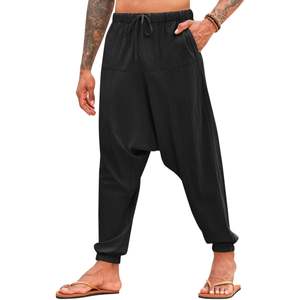 2025 <b>Men's</b> Harem <b>Pants</b> 100% Cotton Corduroy Boho Yoga Drop Crotch Hippie Trousers Flare Sweatpants Baggy Casual Style - Product Image 1