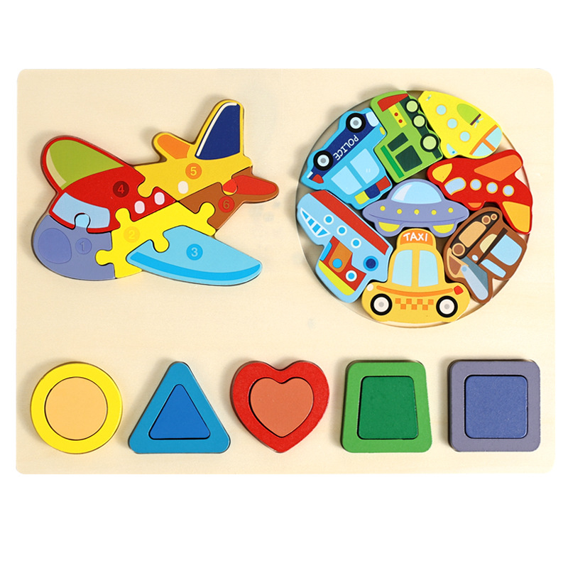 Three-in-one shape airplane puzzle