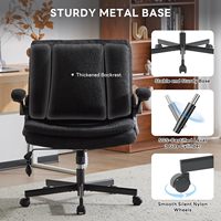 Chaise de bureau ergonomique à jambes croisées avec dossier rabattable et support lombaire dynamique à coussin d'air, siège large, accoudoirs rabattables et roulettes