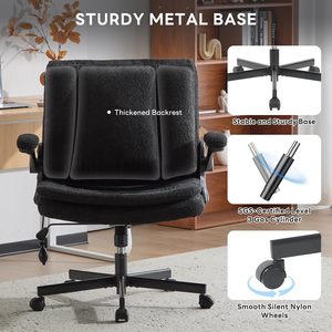 Criss Cross Legged Office <b>Chair</b> with Flip-Up <b>Back</b>&Dynamic Airbag Lumbar <b>Support</b>, Wide Seat Desk <b>Chair</b>, Flip-Up Arms with Wheels - Product Image 6