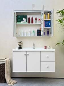 Modern Wall-Mounted Bathroom Vanity with LED <b>Mirror</b> Ceramic Basin MDF Minimalist Design Soft Closing Doors - Product Image 3