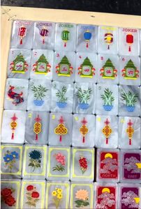 160 Pcs Luxury Mini Acrylic Mahjong Tiles Ruby Red Base Engraved American Style 4 Players <b>Folding</b> Metal Legs Gift - Product Image 1