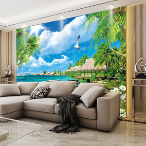 Fond d'écran 3D TV, paysage méditerranéen, chambre, salon, canapé, <span class=keywords><strong>papier</strong></span> <span class=keywords><strong>peint</strong></span> mural, <span class=keywords><strong>vue</strong></span> <span class=keywords><strong>sur</strong></span> la <span class=keywords><strong>mer</strong></span>, plage - Product Image 1