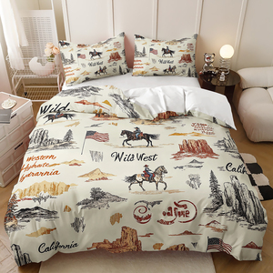 Twin/Queen/King Western Cowboy Ensemble de housse de couette à impression numérique-Literie à thème Wild West - Product Image 1