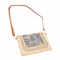 Sac messenger pour femmes liège naturel avec sangle d'impression ethnique cuir végan fermeture à bouton OEM logo personnalisé