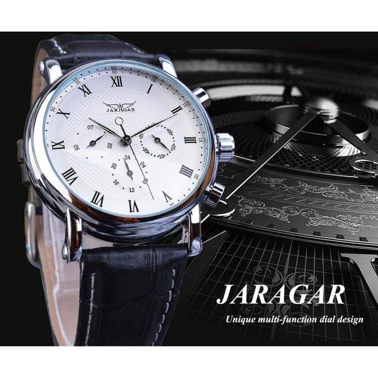 JARAGAR GMT1166 Men's Watch - Minimalism, Date, & Leather