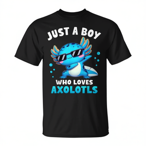 T-shirt Just A Boy Who Loves Axolotls à manches courtes et col rond, impression numérique, pour homme adulte - Product Image 3