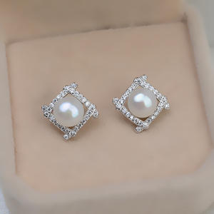 Ensemble de boucles d'oreilles et de pendentif en argent S925, forme de moulin à vent carré, avec anneau de tête, 8-9 perles, semi-finis, accessoires de bijouterie, support d'accessoires 1388 - Product Image 4