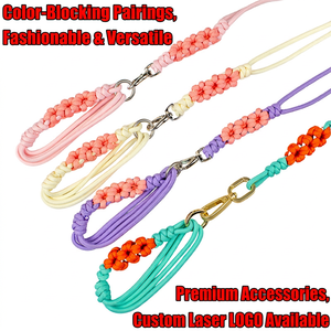 Correa para Perro de Nailon con Bloques de Color, Asa de Macramé Floral y Clip de Liberación Rápida - Product Image 1