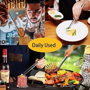 ステンレス鋼のキッチンシェフピンセットは、鋸歯状のヒントで食品ロングトングを設定します調理用食品ピンセット - Product Image 6