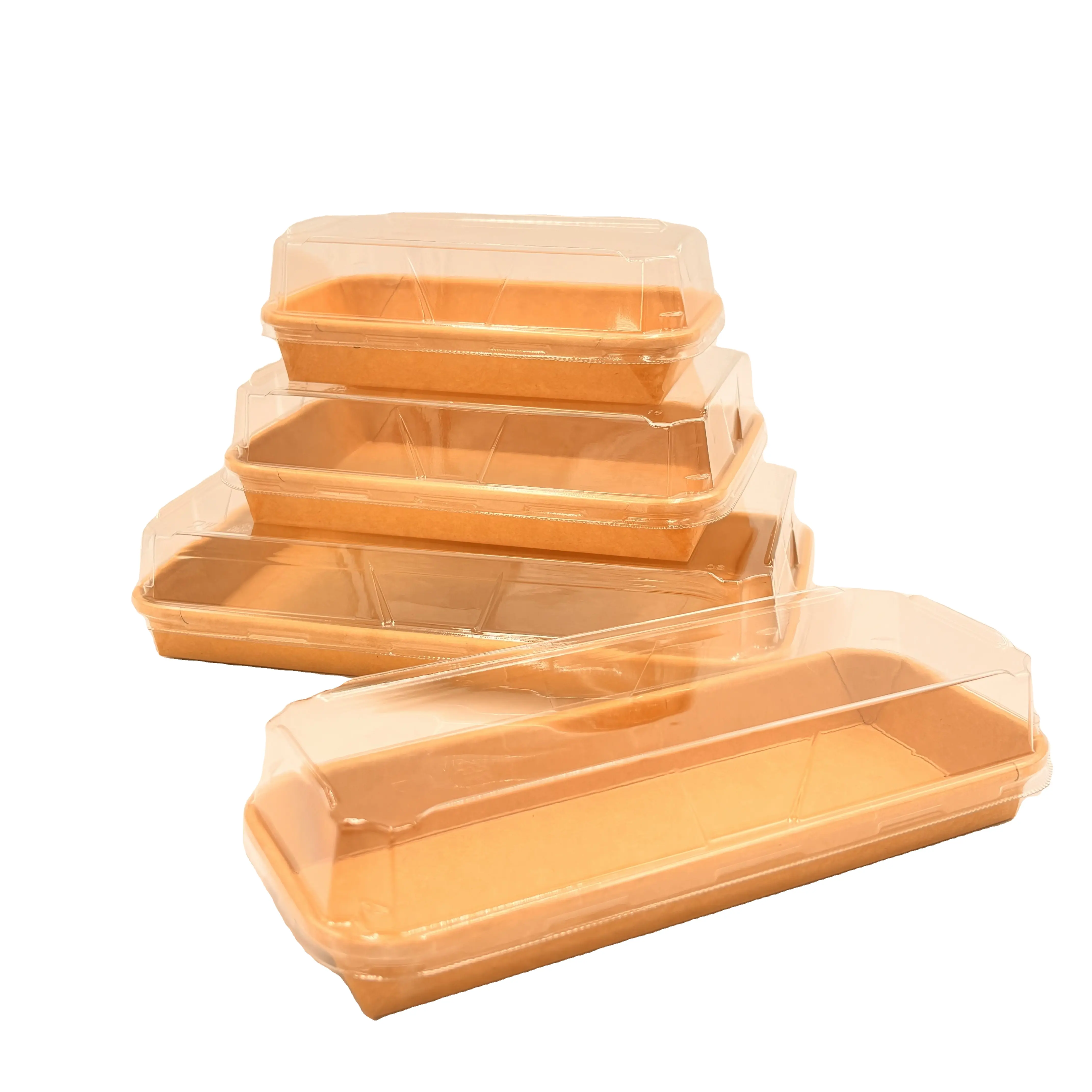Stackable Refrigerator Microwave Food Contact Safe Durable Kraft Paper Tray For Finger Food High End Sandwiche Mini Sub Dessert