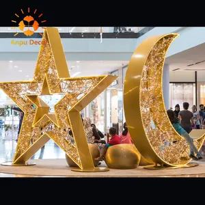 large metal art sculpture led lighting moon and star sculptures for shopping mall Christmas decorations