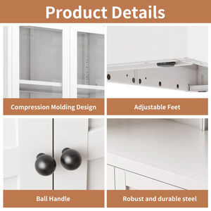 Armoire de cuisine en métal de 72 pouces de hauteur avec portes en verre, buffet autoportant à 5 niveaux avec étagères réglables pour garde-manger - Product Image 6