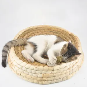 Cama de vime ortopédica para gatos, cama de vime feita à mão de alta qualidade, ecológica, para animais de estimação, ninho de vime, rattan, linho, ortopédica