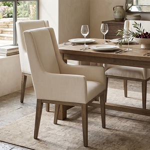 Sillón Tapizado en Tela de Madera Maciza con Acabado Envejecido, Estilo Rústico Francés Vintage, Ecológico y Duradero, para Comedores de Hotel - Product Image 1