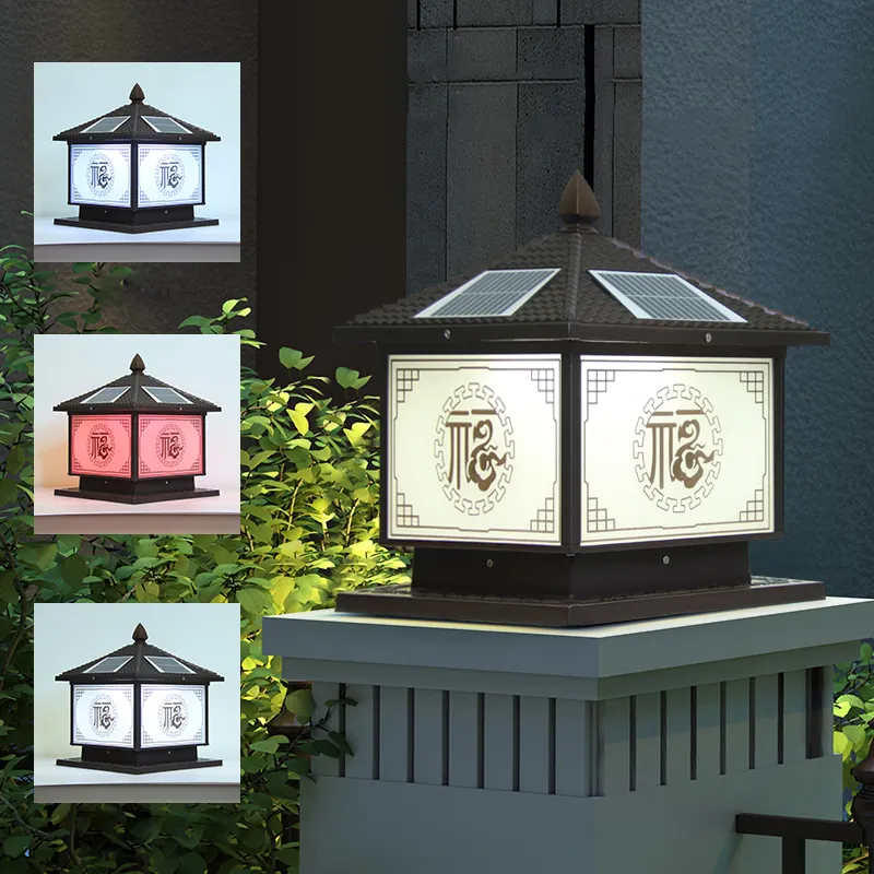 Vintage Chinese Pillar Lamp LED Waterproof IP65 for Home Villa Courtyard Garden Outdoor Solar Post Lights