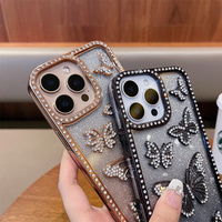 Coque de téléphone portable scintillante 3D Papillon Diamant Strass Brillant pour iPhone 17 16 15 14 Plus 13 12 Pro Max 11