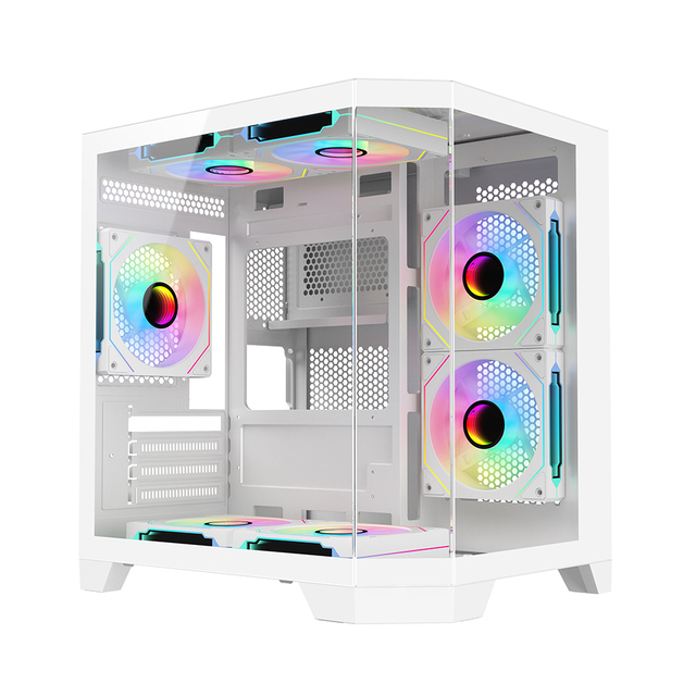 New Arrival White Panoramic Fish Tank PC Case M-ATX Gaming Computer Case Support 240mm Liquid Cooling & 7 RGB Fans