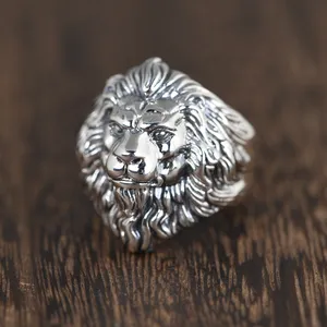 En gros 925 en argent sterling Hipster hip hop animal Lion ouvre bague homme