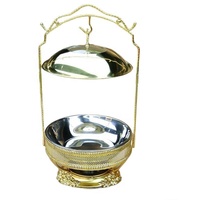 Hotel- und Restaurant-Edelstahl-Chafing-Dish 8L mit Dampfheizung, Speisenwärmer für Hochzeiten, Catering-Zubehör, Buffet mit goldenem Hängedeckel