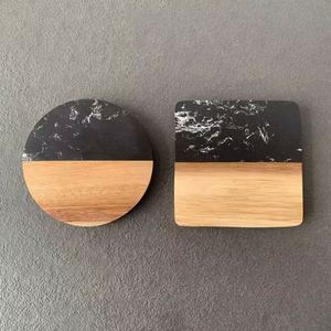 Nouveauté 2025 – Sous-verres promotionnels modernes en marbre et bois d'acacia gravé, portables pour mariage, avec impression sérigraphiée - Product Image 4