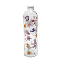 Bouteilles d'eau rondes en verre borosilicaté de 750ml, imprimées sur mesure, avec couvercle