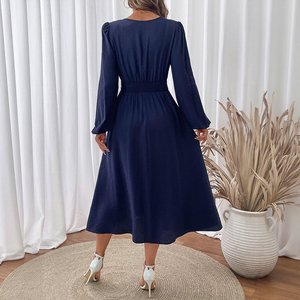 PRETTY STRAPS 2025 <span class=keywords><strong>Elastine</strong></span> Cintura Vestido V-neck Vestido Azul Vestido Bordado para Mulheres - Product Image 2