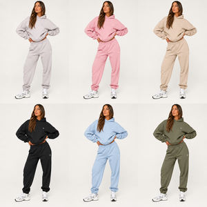 Conjunto Deportivo de 2 Piezas para Mujer, Sudadera con Capucha y Pantalones de Felpa Grises, Corte Holgado Informal, para Todas las Temporadas, Color Sólido, Tejido de Algodón - Product Image 4