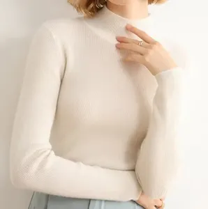 O-Ausschnitt Mode Pullover Basishitter Shirt Strickpullover Oberteil Damen 100% Kaschmir Wollpullover für Damen