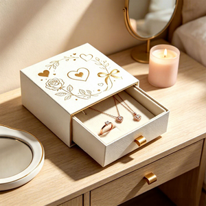 FX Handmade Luxury White <b>Jewelry</b> <b>Gift</b> <b>Box</b> Packaging Gold Stamping Valentine's Day Drawer <b>Box</b> With Custom logo - Product Image 3