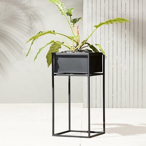 Ensemble de 3 pots de fleurs en métal avec support, pots de plantes de jardin d'extérieur, jardinières - Product Image 4