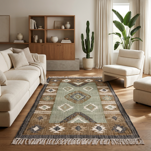 Geometric Jute Area Rug Rectangle Bohemian Flat Weave Eco Friendly Anti-Bacteria Pet-Friendly Non-Slip Living <b>Room</b> <b>Decor</b> Fringe - Product Image 5