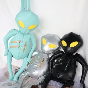 Custom Pu Leer Gevulde 3D Alien Speelgoed Pop Rugzak Bag Purse