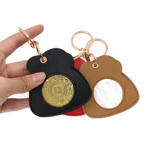 Stocked AA Coin Holder Keychain PU Leather Protective Cover Promotional Coin Keychain Lucky Golden Coin Case - Product Image 4