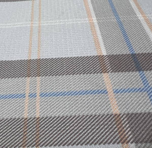 ผ้าทอลายสก็อตสีเทา-ฟ้า-เบจ แต่งขอบลายจุด สำหรับเสื้อผ้า ชุดเดรส ชุดนอน - Product Image 3