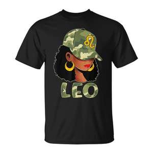 Camiseta con signo del zodiaco Leo Queen Camouflage Black Woman Cap - Product Image 1