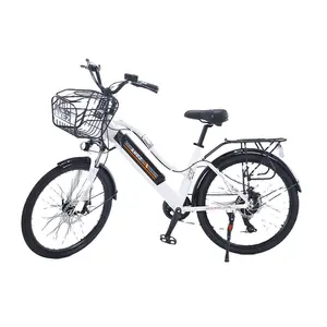 सस्ते 2 सीट 36V 350W ebike के लिए महिलाओं 26 इंच एल्यूमीनियम मिश्र धातु बिजली के शहर बाइक टोकरी के साथ छिपा बैटरी सड़क साइकिल