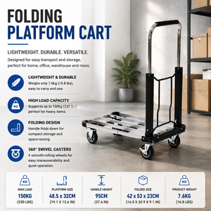 Chariot de transport industriel OEM pliable en aluminium 48,5 x 32 cm, capacité 150 kg, avec roulettes pivotantes à quatre roues pour le stockage et le transport - Product Image 1