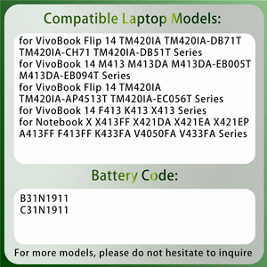 Batería de Repuesto para Portátil de 11.55V 42Wh B31N1911 para <span class=keywords><strong>ASUS</strong></span> <span class=keywords><strong>VivoBook</strong></span> <span class=keywords><strong>Flip</strong></span> 14 M413 M413DA TM420I K413 X413 F413 Series - Product Image 2