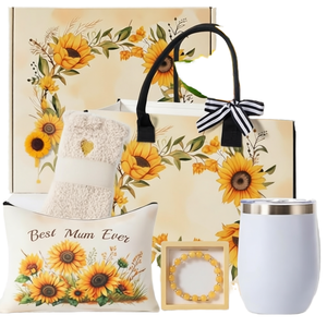 Confezione <span class=keywords><strong>Regalo</strong></span> per la Festa della Mamma - Set per la Cura Personale in Acciaio Inox con Design Girasole, Include Candela per Figlia, Figlio, Marito, <span class=keywords><strong>Suocera</strong></span> - Product Image 1