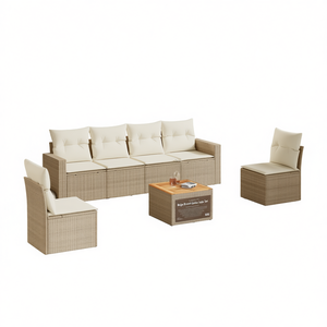 Conjunto de Sofá de Jardín Beige Marrón, Muebles de Ratán para Exteriores, 4 Plazas, Diseño Contemporáneo - Product Image 1