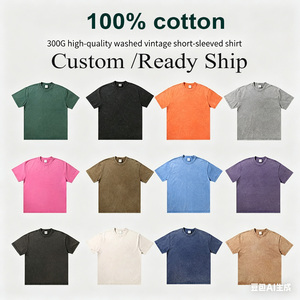 T-shirt a maniche corte in cotone puro 300g, lavaggio effetto invecchiato, vestibilità ampia, stile retrò americano, pronta consegna <span class=keywords><strong>e</strong></span> personalizzabile - Product Image 1
