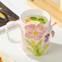 Haute qualité 3D papillon violet tulipe fleur conception porcelaine café thé tasse pour cadeaux décor à la maison