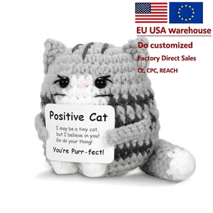Poupée en crochet d'animal populaire, couleur grise, chat mignon, poupées tissées pour femmes, fabrication artisanale, petite décoration de bureau positive - Product Image 1