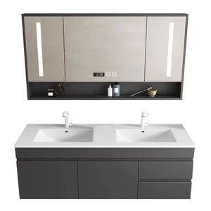 Simple black bathroom cabinet smart <b>mirror</b> cabinet hanging cabinet body white washbasin - Product Image 1