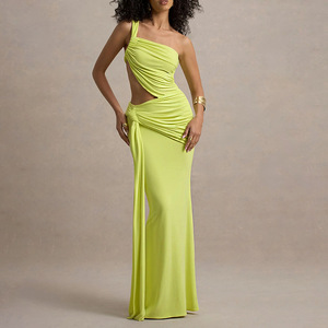 Maxi abito <span class=keywords><strong>da</strong></span> donna Sexy monospalla senza maniche avvolti in tinta unita Casual abito <span class=keywords><strong>lungo</strong></span> <span class=keywords><strong>da</strong></span> Club naturale per il <span class=keywords><strong>giorno</strong></span> - Product Image 3